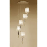 Tiffany 5 Light Crystal Cluster Pendant Light - Gold With Cream Shades