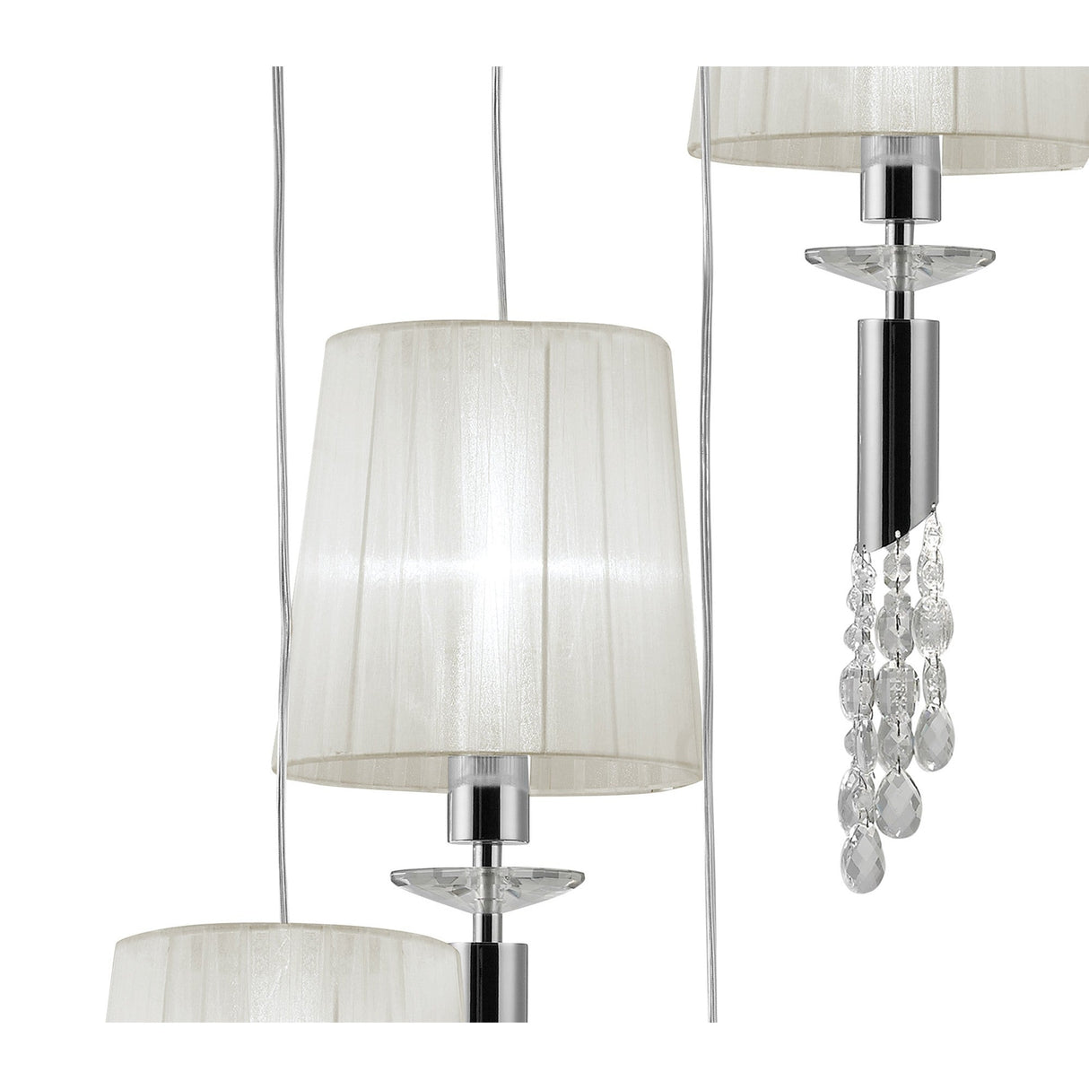 Tiffany 5 Light Crystal Cluster Pendant Light - Chrome With White Shades