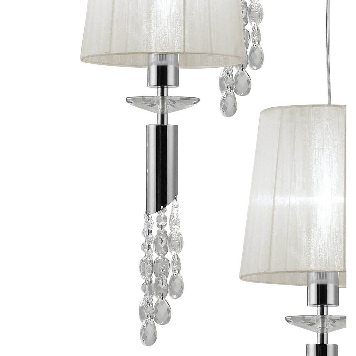 Tiffany 5 Light Crystal Cluster Pendant Light - Chrome With White Shades