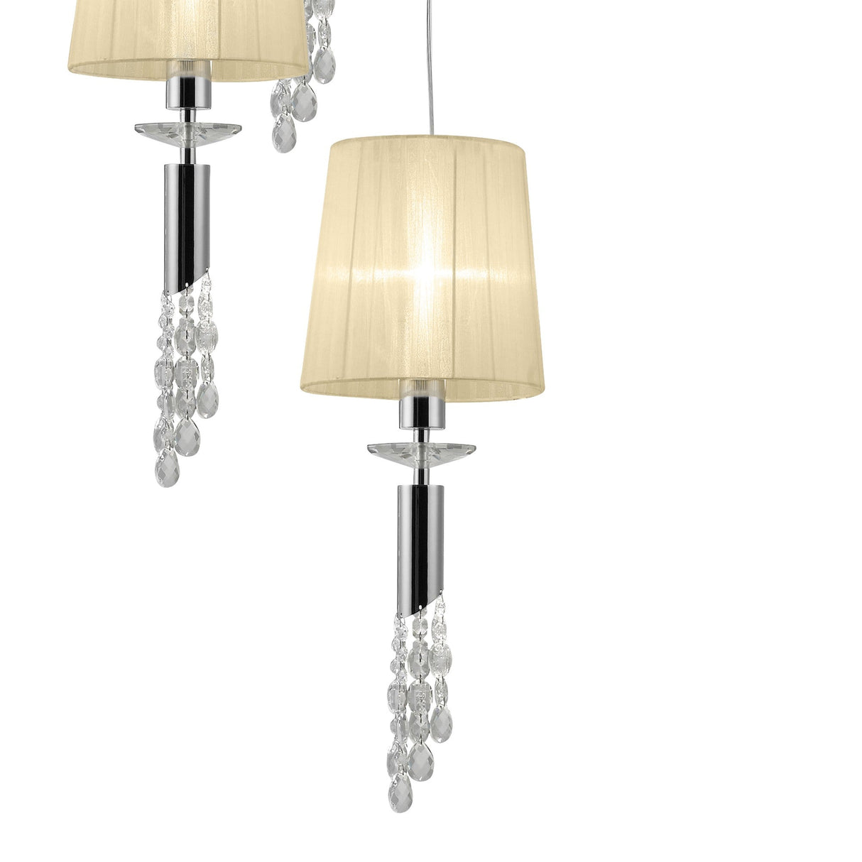 Tiffany 5 Light Crystal Cluster Pendant Light - Chrome With Cream Shades