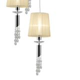 Tiffany 5 Light Crystal Cluster Pendant Light - Chrome With Cream Shades