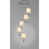Tiffany 5 Light Crystal Cluster Pendant Light - Chrome With Cream Shades