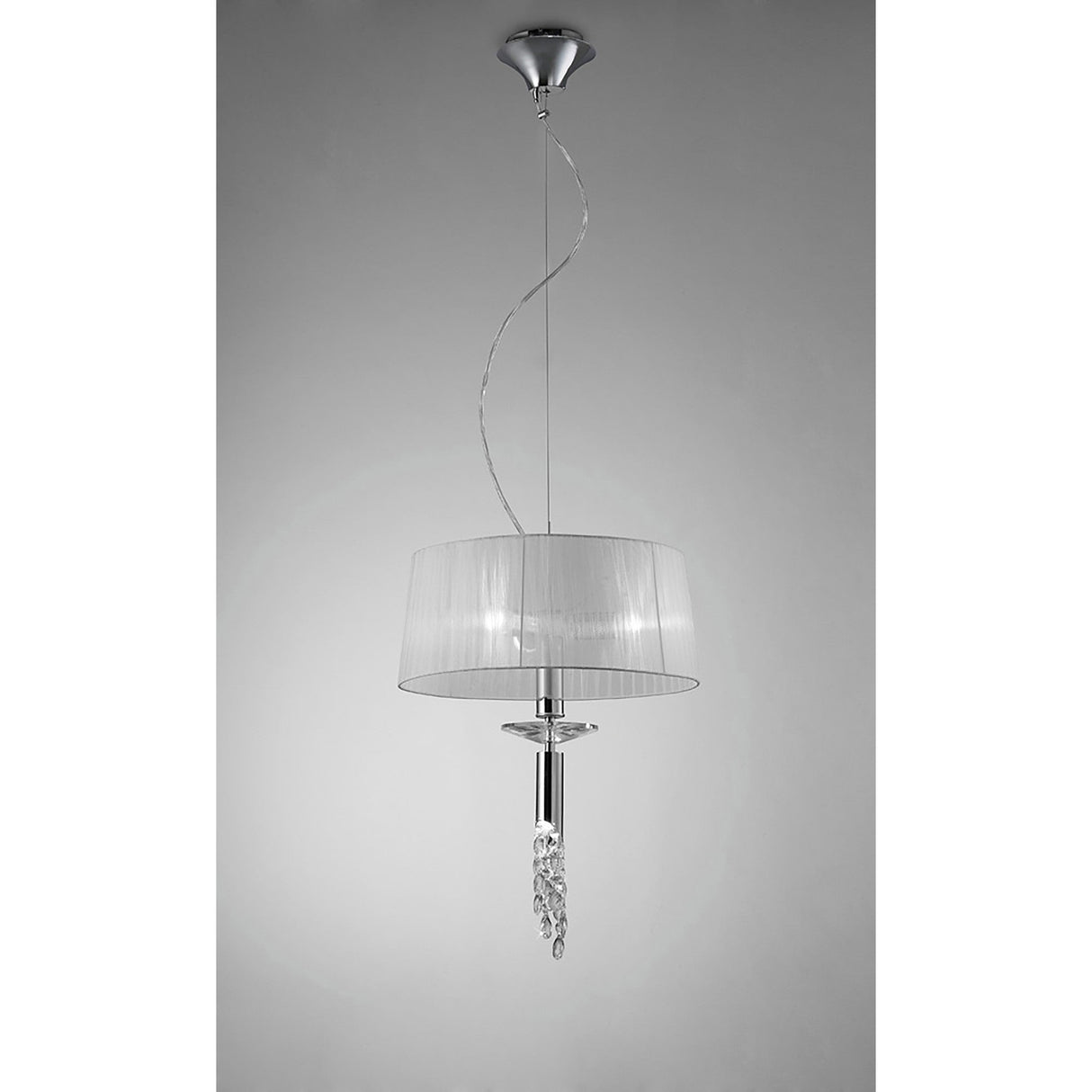Tiffany 4 Light Crystal Pendant Light – Polished Chrome With White Shade