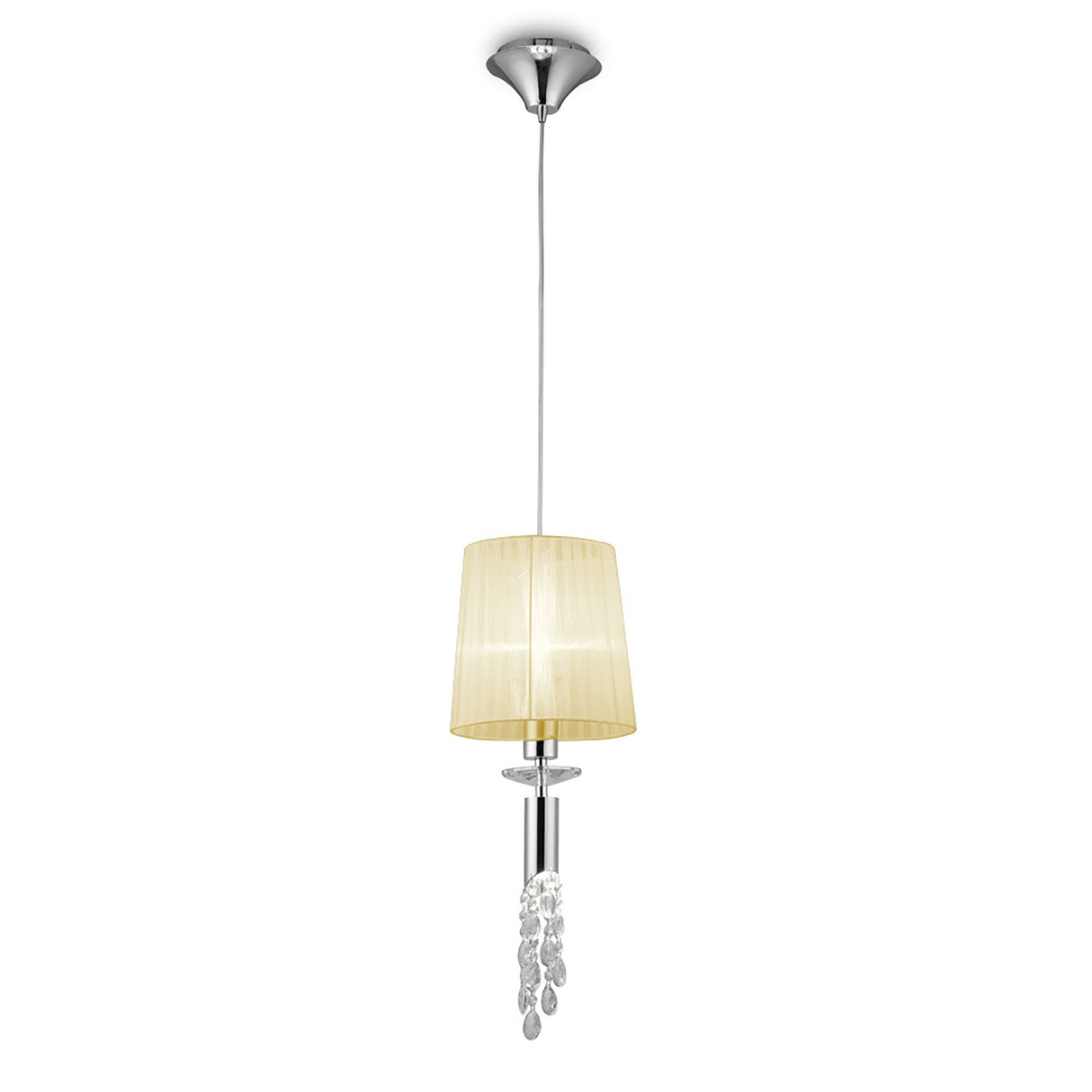 Tiffany 2 Light Crystal Pendant Light – Polished Chrome With Cream Shade