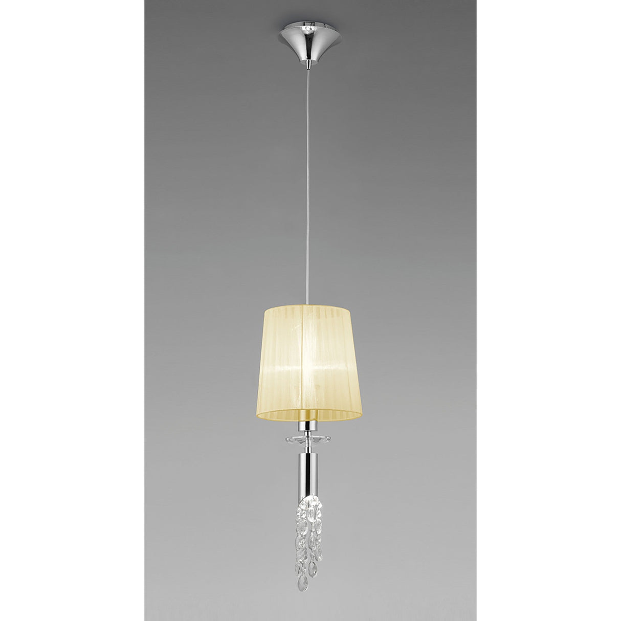 Tiffany 2 Light Crystal Pendant Light – Polished Chrome With Cream Shade