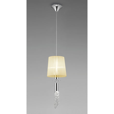 Tiffany 2 Light Crystal Pendant Light – Polished Chrome With Cream Shade