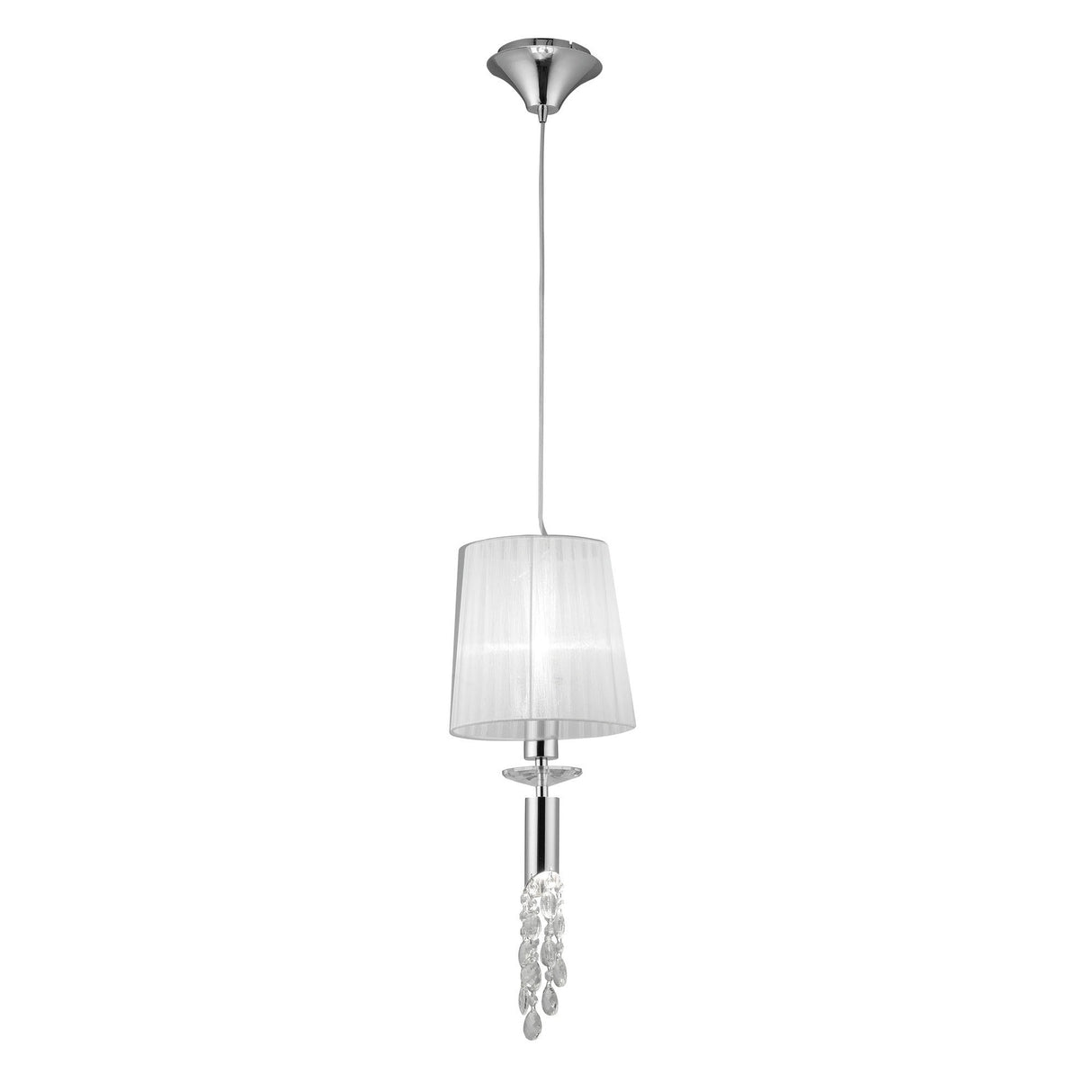 Tiffany 2 Light Crystal Pendant Light – Polished Chrome With White Shade