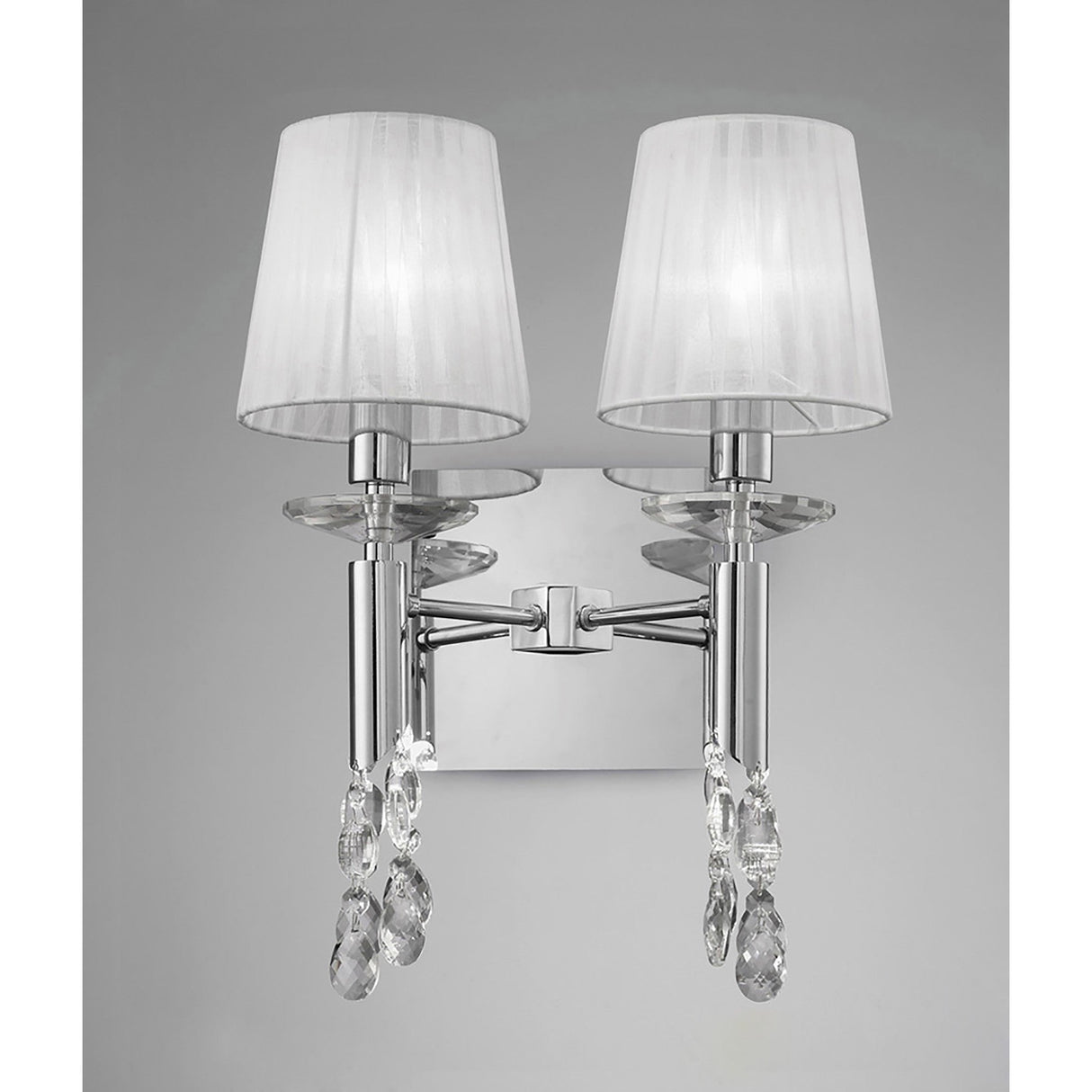 Tiffany 4 Light Crystal Wall Light With Switch - Chrome With White Shades