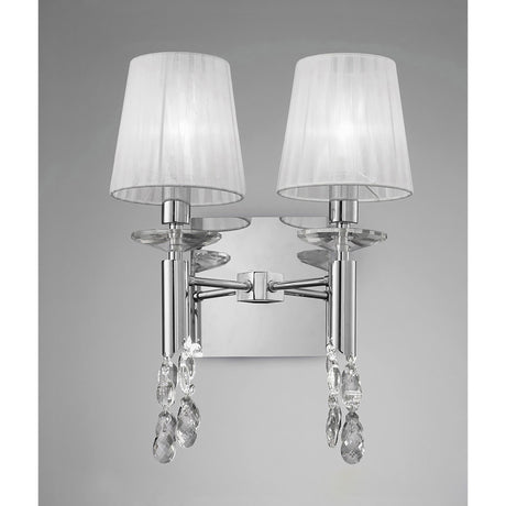 Tiffany 4 Light Crystal Wall Light With Switch - Chrome With White Shades