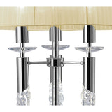Close-up of the Tiffany 6 Light Crystal Floor Lamp featuring a chrome finish, crystal accents, and a cream pleated shade.