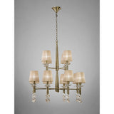 Tiffany 2 Tier 24 Light Crystal Chandelier - Brass With Bronze Shades