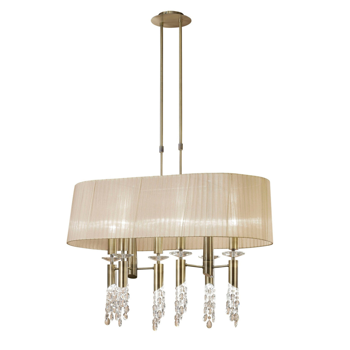 Tiffany Oval 8 Light Crystal Chandelier - Brass With Bronze Shade
