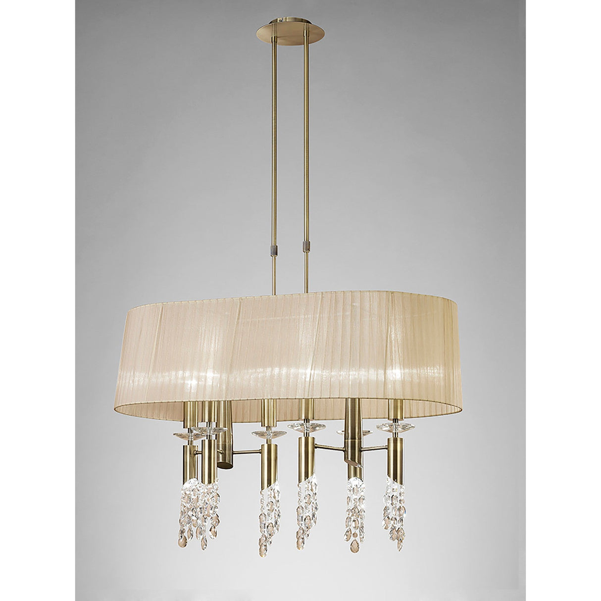 Tiffany Oval 8 Light Crystal Chandelier - Brass With Bronze Shade
