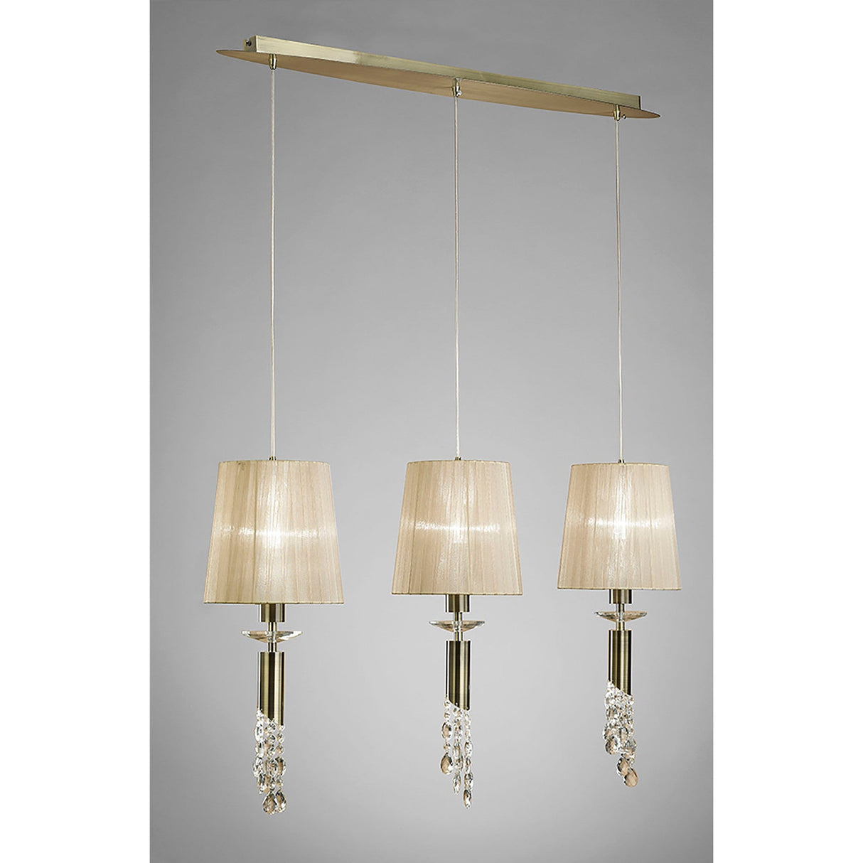 Tiffany 6 Light Crystal Bar Pendant Light - Brass With Bronze Shades