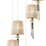 Tiffany 5 Light Crystal Cluster Pendant Light - Brass With Bronze Shades