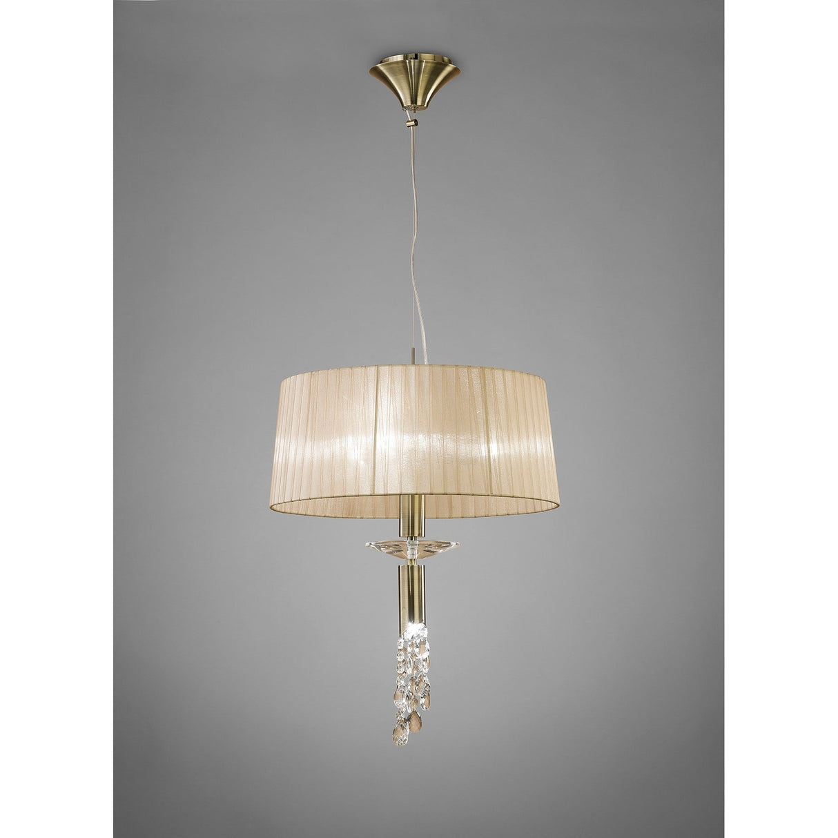 Tiffany 4 Light Crystal Pendant Light – Antique Brass With Soft Bronze Shade