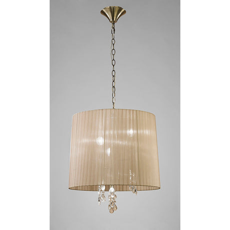 Tiffany 6 Light Crystal Pendant Light – Antique Brass With Soft Bronze Shade