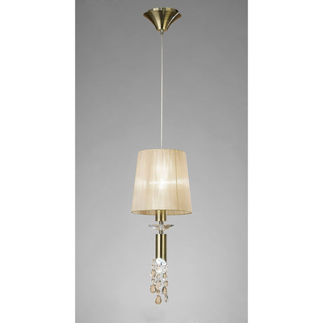 Tiffany 2 Light Crystal Pendant Light – Antique Brass With Soft Bronze Shade