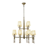 Tiffany 2 Tier 24 Light Crystal Chandelier - Brass With Cream Shades