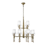 Tiffany 2 Tier 24 Light Crystal Chandelier - Brass With White Shades