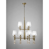Tiffany 2 Tier 24 Light Crystal Chandelier - Brass With White Shades