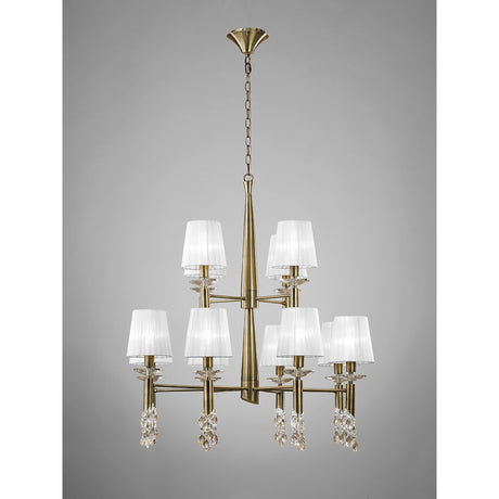 Tiffany 2 Tier 24 Light Crystal Chandelier - Brass With White Shades