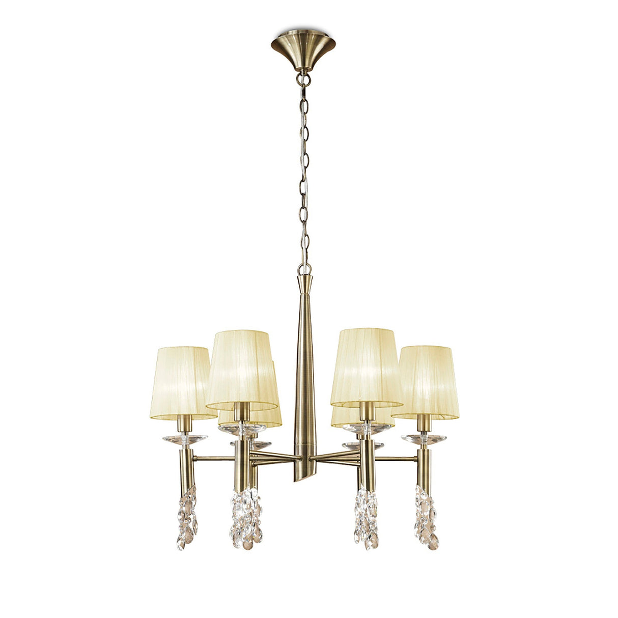 Tiffany 12 Light Crystal Chandelier - Brass With Cream Shades