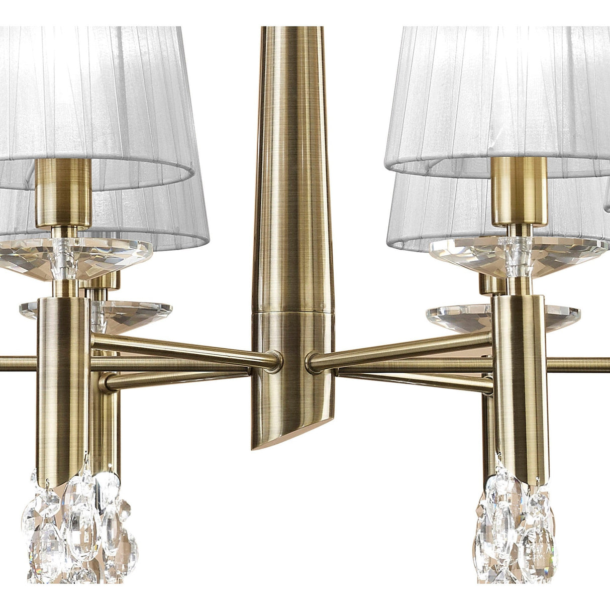 Tiffany 12 Light Crystal Chandelier - Brass With White Shades