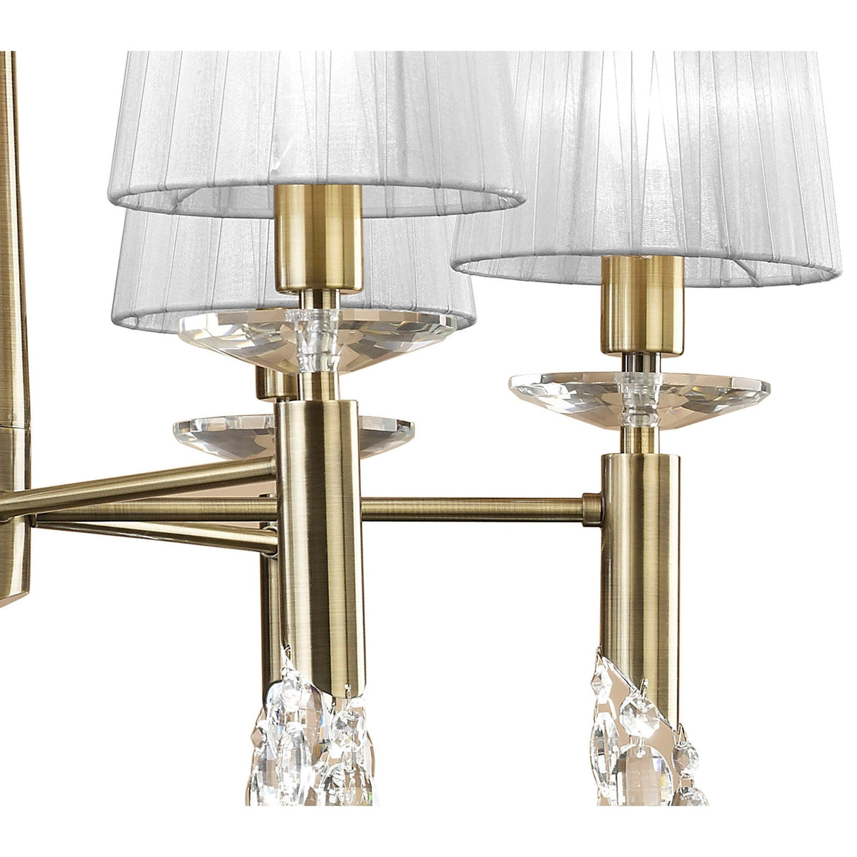 Tiffany 12 Light Crystal Chandelier - Brass With White Shades