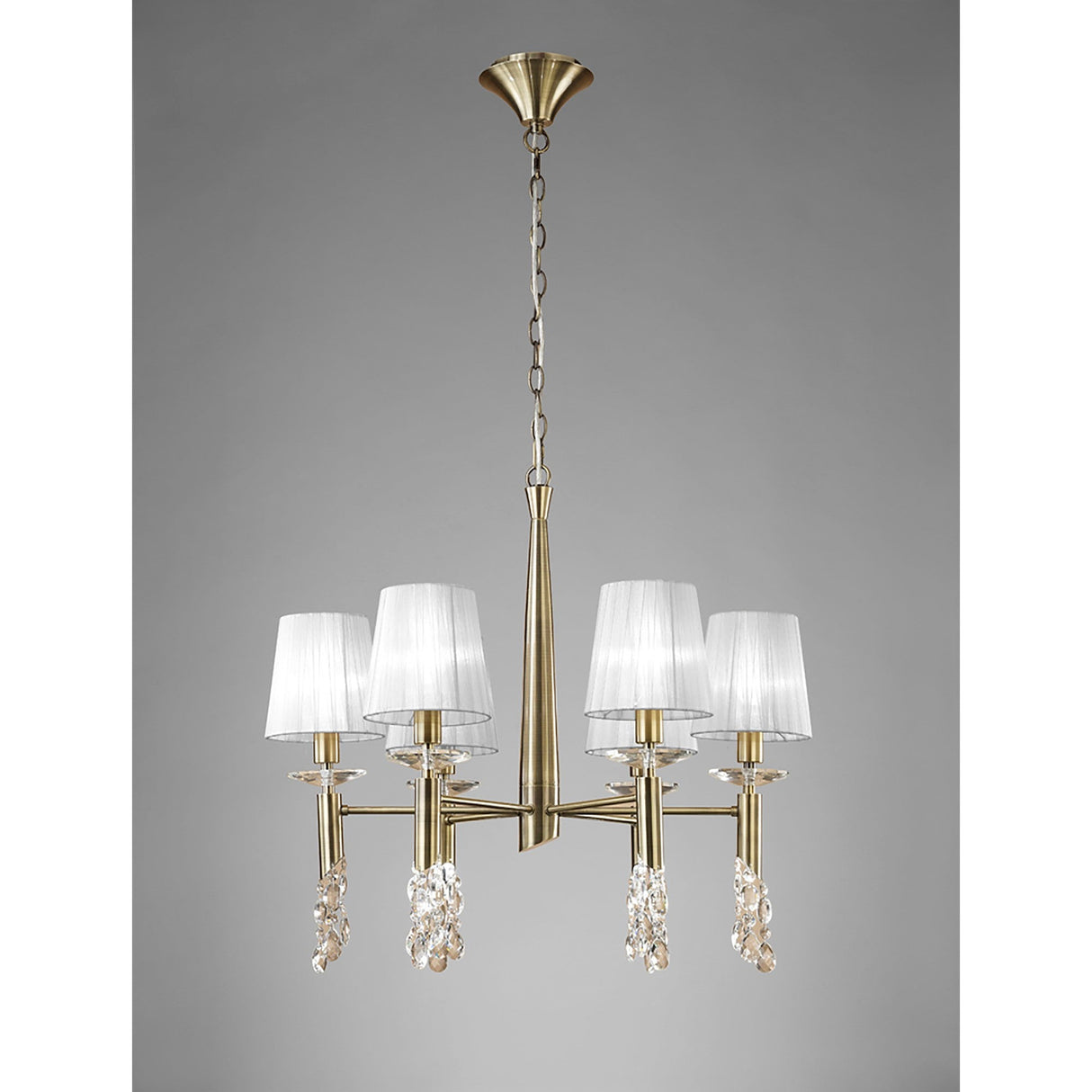 Tiffany 12 Light Crystal Chandelier - Brass With White Shades