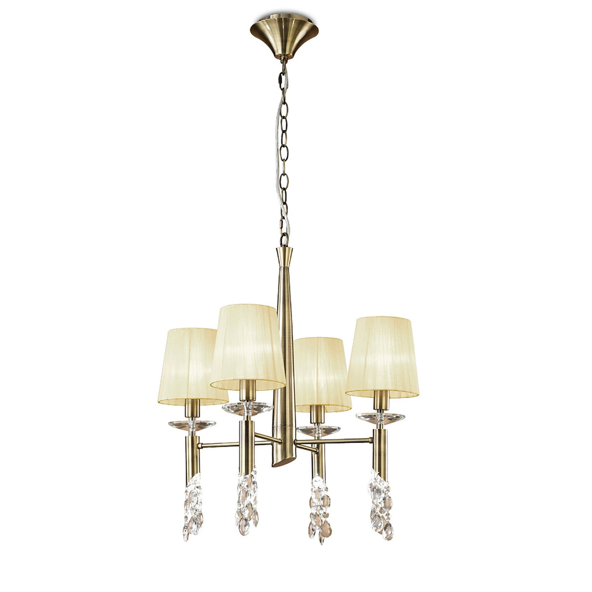 Tiffany 8 Light Crystal Chandelier - Brass With Cream Shades