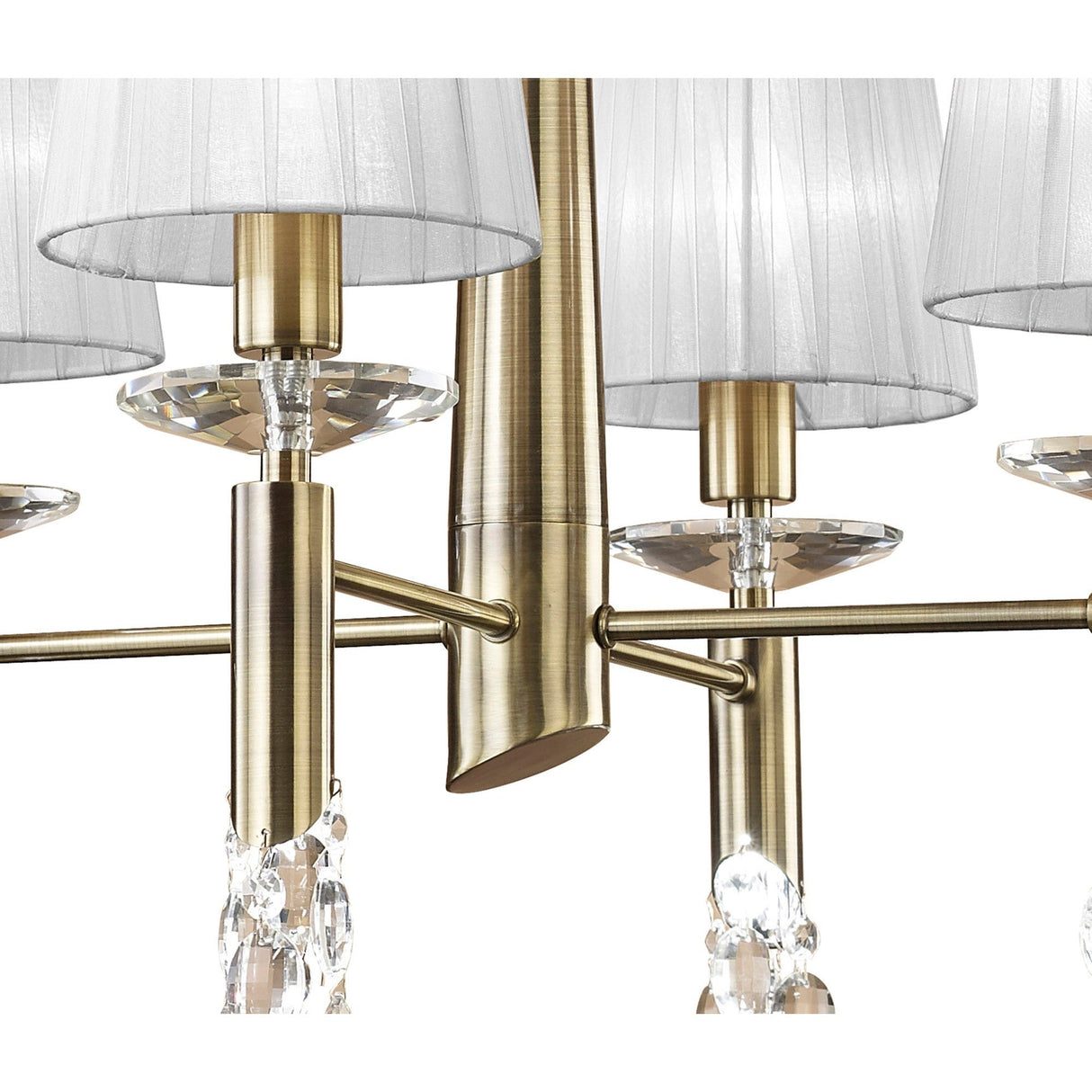 Tiffany 8 Light Crystal Chandelier - Brass With White Shades