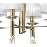 Tiffany 8 Light Crystal Chandelier - Brass With White Shades