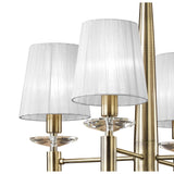 Tiffany 8 Light Crystal Chandelier - Brass With White Shades