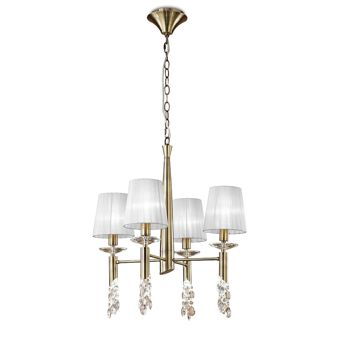 Tiffany 8 Light Crystal Chandelier - Brass With White Shades