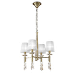 Tiffany 8 Light Crystal Chandelier - Brass With White Shades