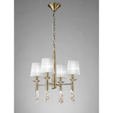 Tiffany 8 Light Crystal Chandelier - Brass With White Shades