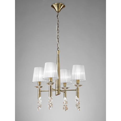 Tiffany 8 Light Crystal Chandelier - Brass With White Shades