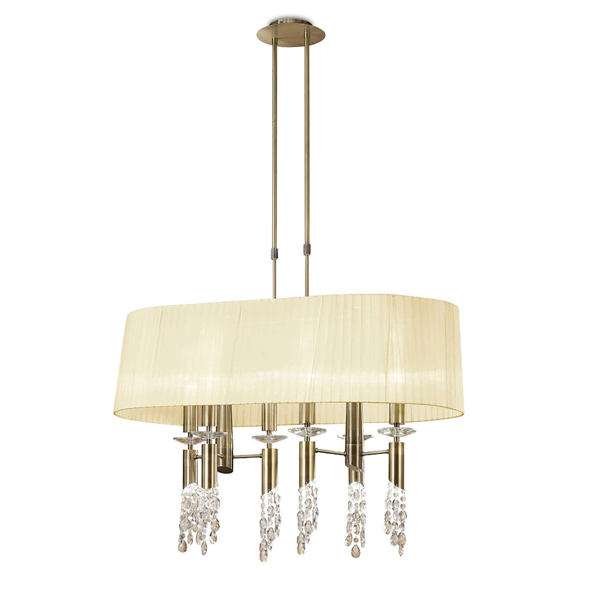 Tiffany Oval 8 Light Crystal Chandelier - Brass With Cream Shade