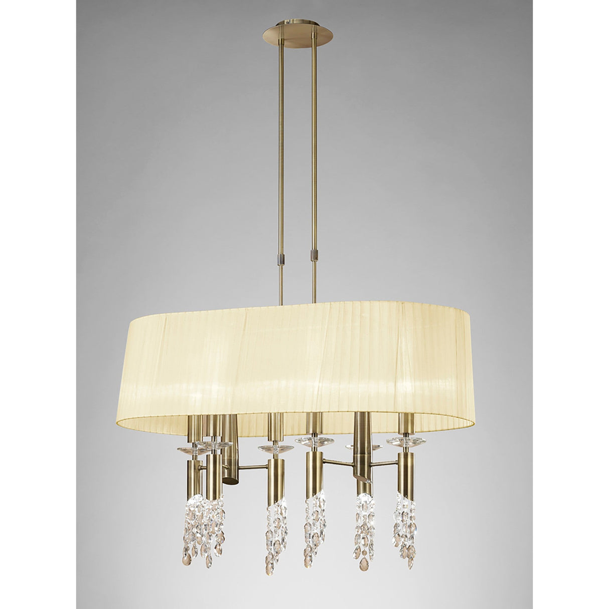 Tiffany Oval 8 Light Crystal Chandelier - Brass With Cream Shade