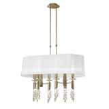Tiffany Oval 8 Light Crystal Chandelier - Brass With White Shade