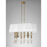 Tiffany Oval 8 Light Crystal Chandelier - Brass With White Shade