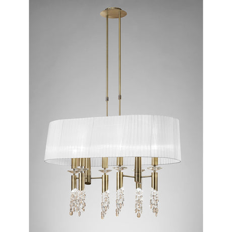 Tiffany Oval 8 Light Crystal Chandelier - Brass With White Shade