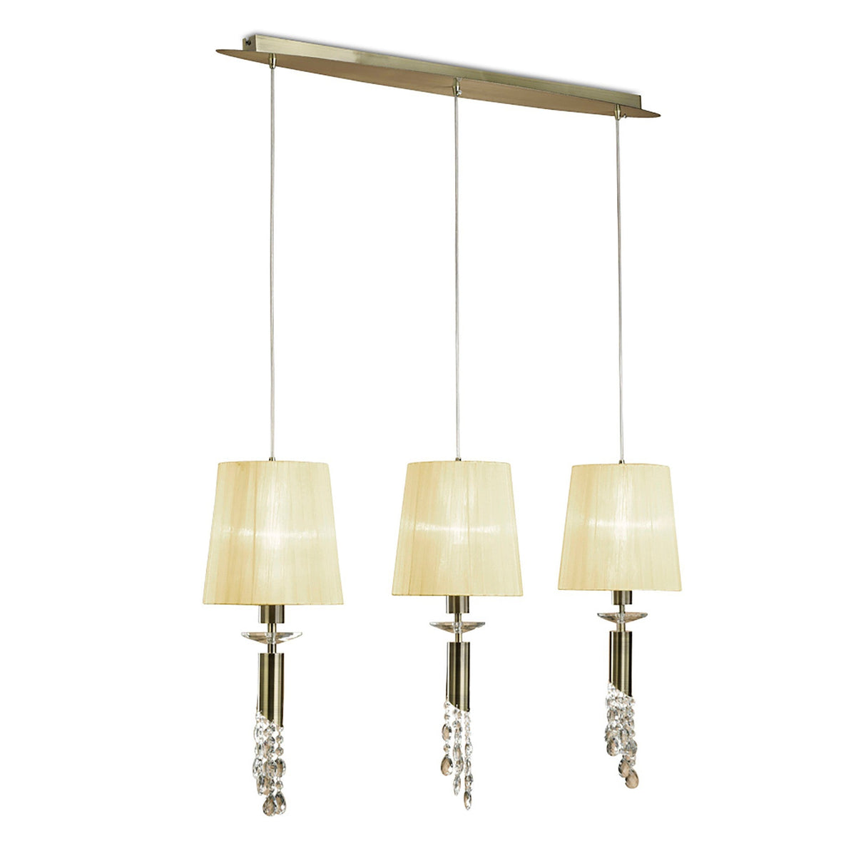 Tiffany 6 Light Crystal Bar Pendant Light - Brass With Cream Shades