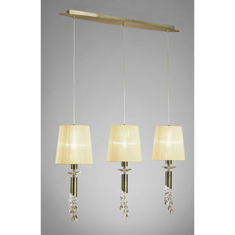 Tiffany 6 Light Crystal Bar Pendant Light - Brass With Cream Shades