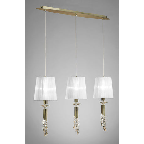 Tiffany 6 Light Crystal Bar Pendant Light - Brass With White Shades