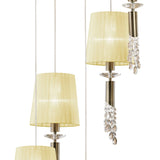 Tiffany 5 Light  Crystal Cluster Pendant Light -  Brass With Cream Shades