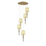 Tiffany 5 Light  Crystal Cluster Pendant Light -  Brass With Cream Shades