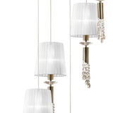 Tiffany 5 Light Crystal Cluster Pendant Light - Brass With White Shades