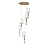 Tiffany 5 Light Crystal Cluster Pendant Light - Brass With White Shades